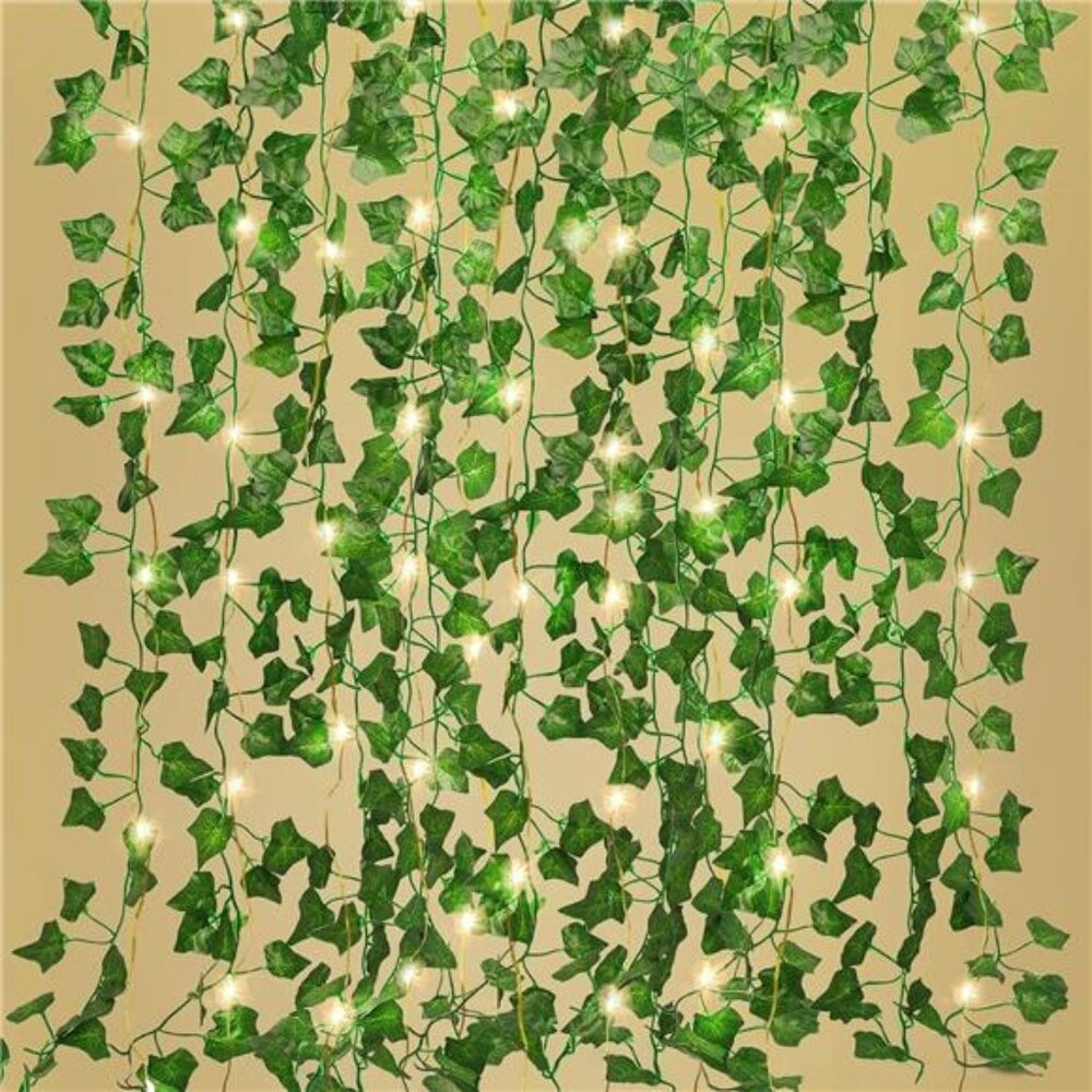 RECUTMS Ivy Fake Vines 12 Pack 86 FT Artificial Ivy with 100 LED String Light
